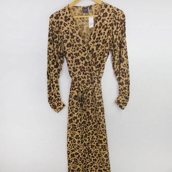 Gap Leopard Print Wrap Midi Dress Size 8 - Picture 4 of 9